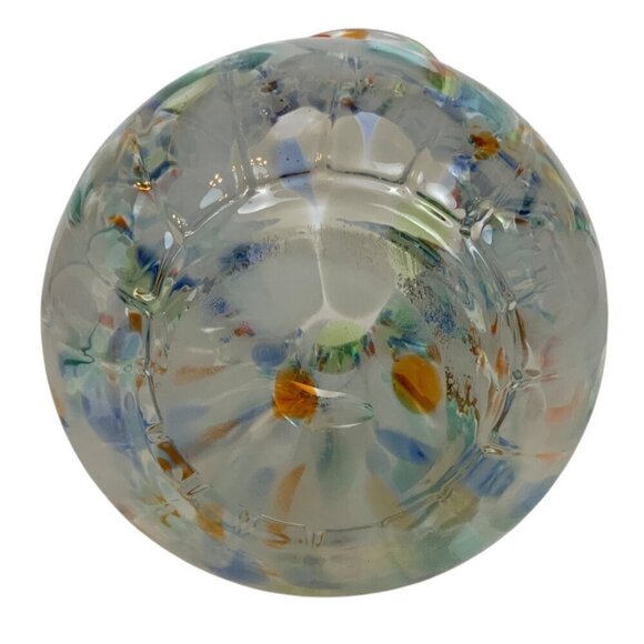 Handblown Multicolor Glass Vase With Ruffled Rim and Fluted Globe Design - Picture 6 of 7